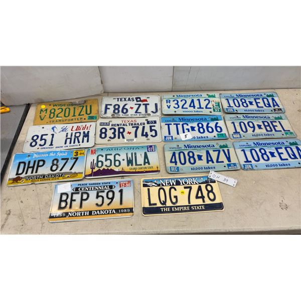 Collection of 14 Vintage United States License Plates from Various States, 1988-2003