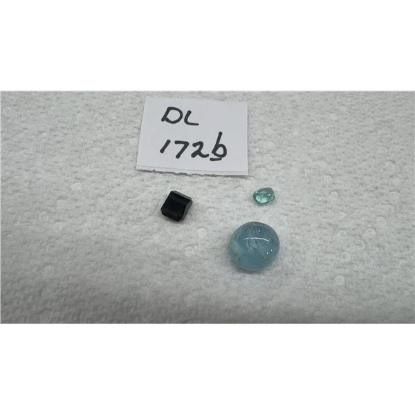 VVS Octagon Greenish Blue Tourmaline, Aquamarine Cabochon, and Green Emerald