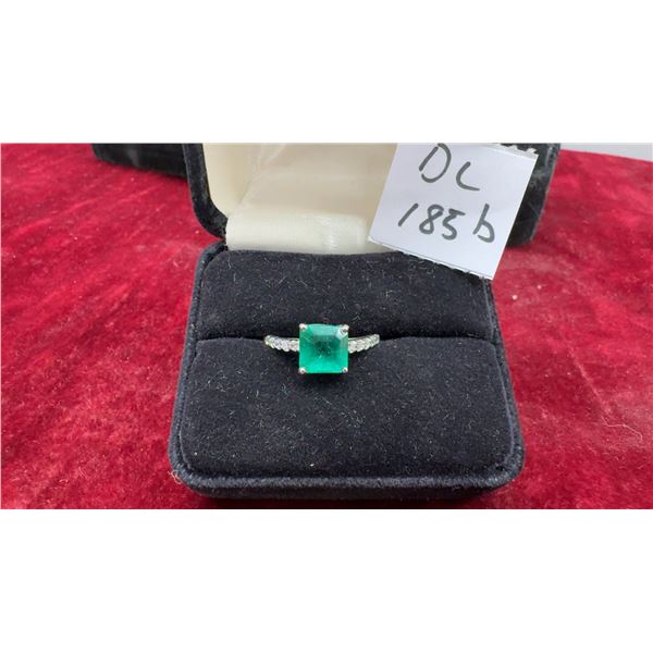 Earth Minded Emerald Style Gem Ring with Accent Stones in Solid Silver Setting