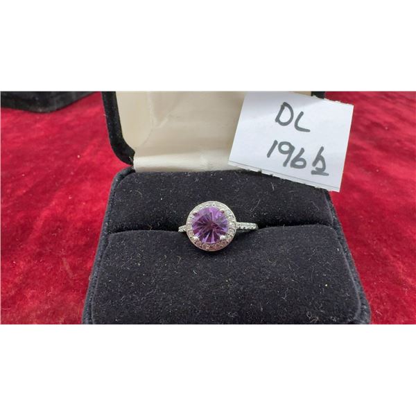 1.74 Ct 8mm VS Round Brilliant Natural Purple Amethyst Ring in Sterling Silver Setting, Sz 7