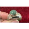 Image 9 : Carved Earth Minded Jade Band Ring with Sterling Silver Setting and Oval Green Jade Cabochon, Sz 8.