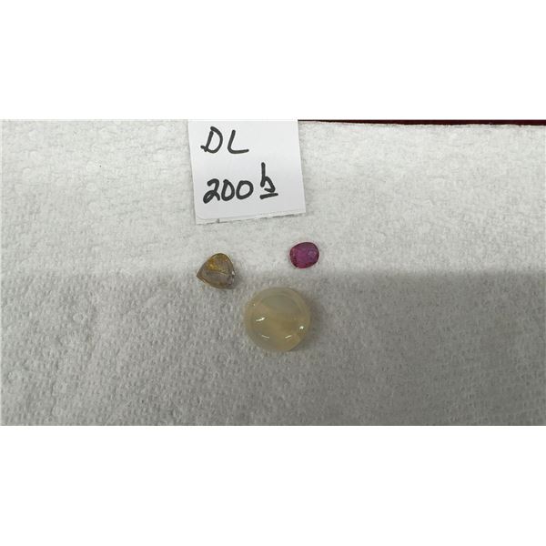 Natural Unheated Yellow Sapphire, Natural White Moonstone and Natural Purplish Pink Sapphire