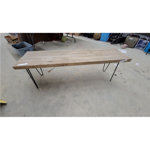 Rustic Rectangular Wood Plank Bench with Black Metal Hairpin Legs 52" Wide