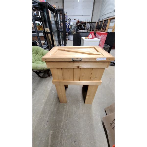 Rustic Wooden Patio Cooler Stand with Barn Door Style Lid and Integrated Spigot 39 x 28 x 19"
