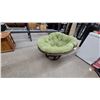 Image 1 : Papasan Chair with Dark Brown Rattan Frame and Light Green Tufted Round Cushion