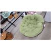 Image 2 : Papasan Chair with Dark Brown Rattan Frame and Light Green Tufted Round Cushion