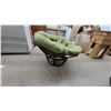Image 3 : Papasan Chair with Dark Brown Rattan Frame and Light Green Tufted Round Cushion