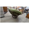 Image 4 : Papasan Chair with Dark Brown Rattan Frame and Light Green Tufted Round Cushion