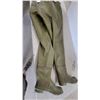 Image 3 : Olive Green Rubber Bootfoot Chest Waders with Suspenders, Size 9 Two Sets