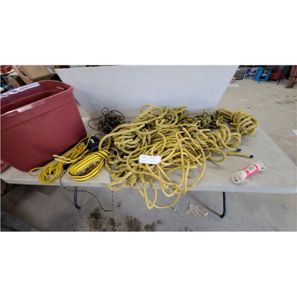 Assorted Yellow Polypropylene Utility Rope, Tie-Down Strap, with Storage Tub
