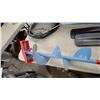 Image 2 : Manual Ice Auger Appears New with Red Handle, Kayak Paddle, and Fishing Landing Net