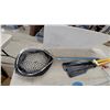 Image 5 : Manual Ice Auger Appears New with Red Handle, Kayak Paddle, and Fishing Landing Net