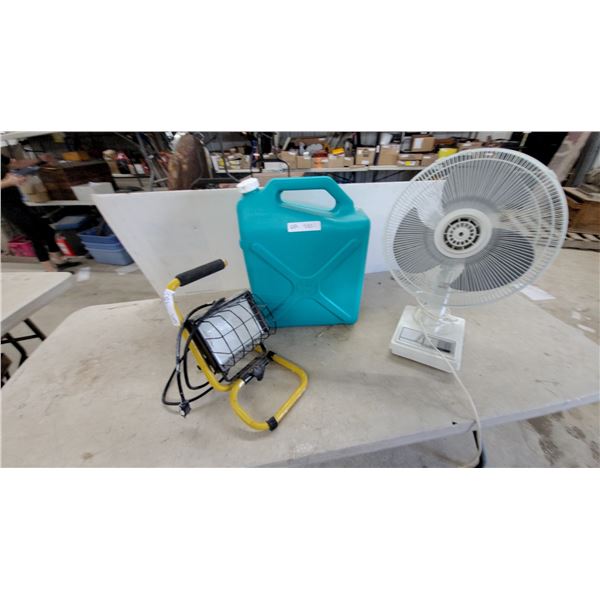 Portable Halogen Work Light, 6 US Gallon Water Jug, Simple Oscillating Fan