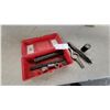 Image 1 : Spiral-Fluted Reamer with Y-Shaped Wrench, Cylindrical Fittings, and Red Plastic Tool Box