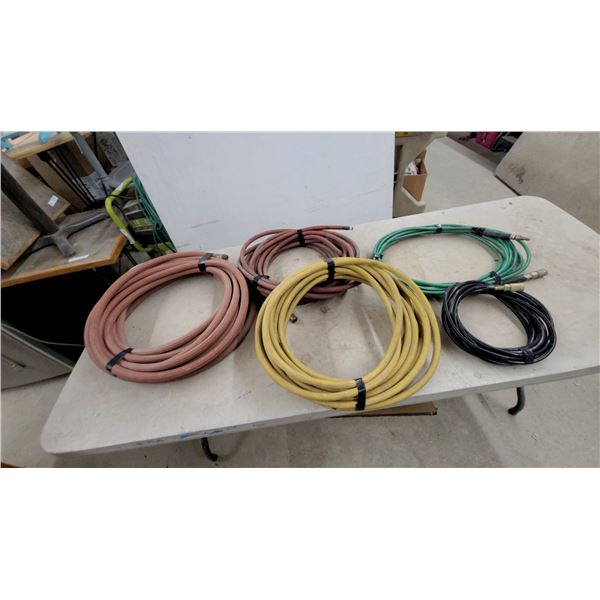 Lot of Assorted Air Hoses in Various Lengths and Colors with Quick-Connect Fittings