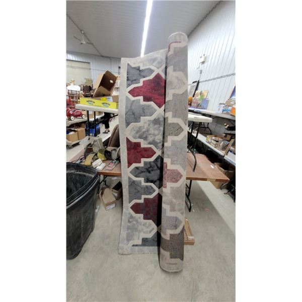 Area Rug with Geometric Trellis Pattern in Grey, Cream, and Burgundy 96"×