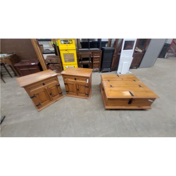 Rustic Pine Storage Chest with Wrought Iron Strap Hinges and Bail Handles 15 x 35 x 35" and 2 End