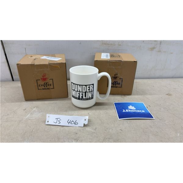 2 White Ceramic Coffee Mugs "The Office"