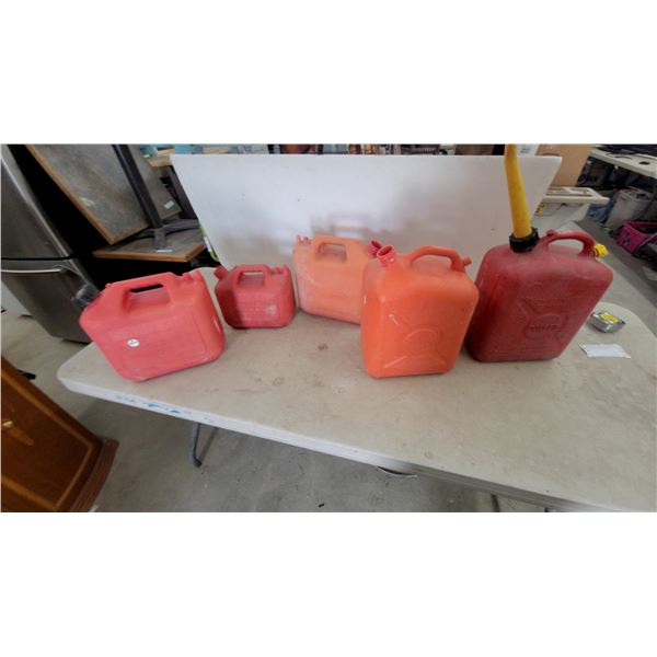 Five Plastic Gas Cans of Various Suze