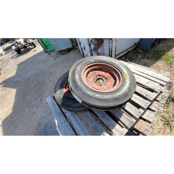 2 New Harvest King Tube Type Nylon Tires on Steel Rims, 6.00-16