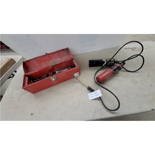 Red Metal Toolbox with Sockets and Dyn Sockets Hand Tools Plumber Torch and More