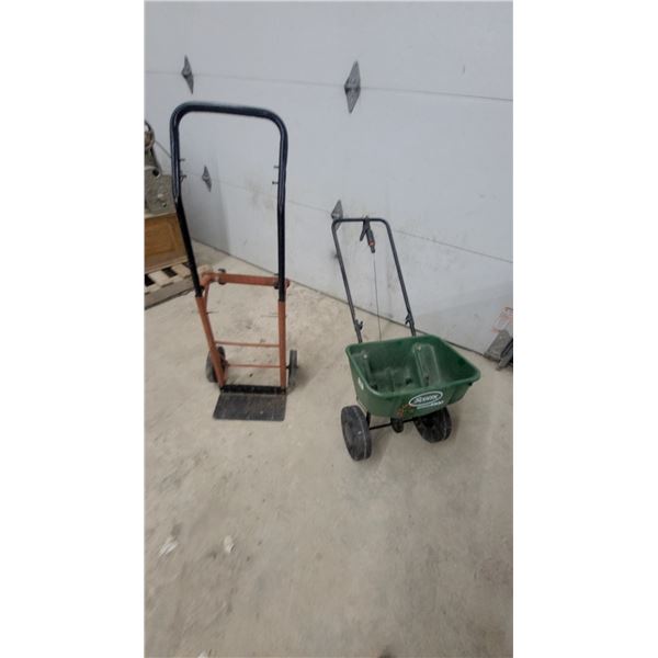 Scotts Speedy Green 1000 Broadcast Spreader and Hand Truck
