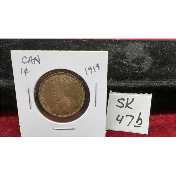 1919 Canadian Large Cent Coin, Featuring the Effigy of King George V on the Obverse