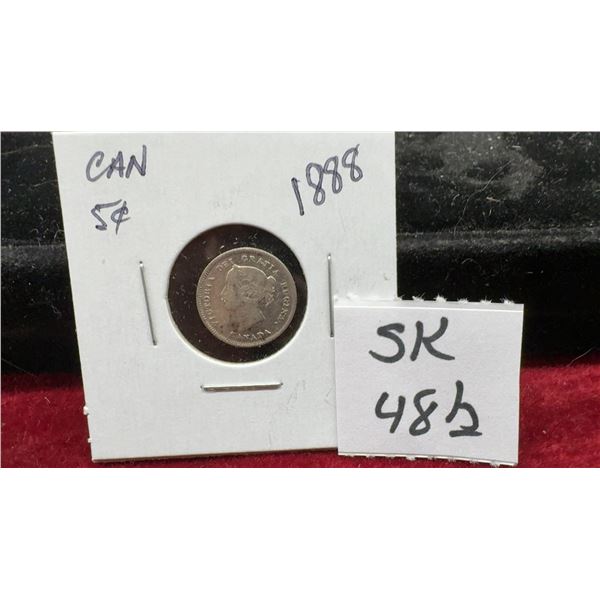 Canadian 1888 Queen Victoria 5 Cents Silver Coin