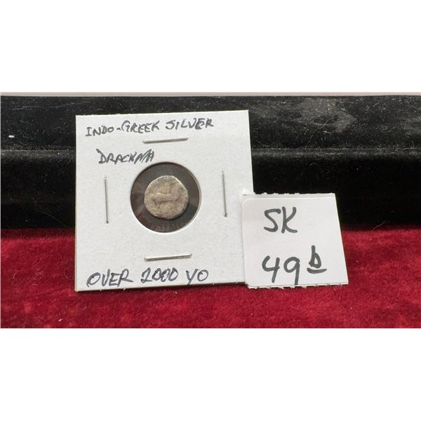Indo-Greek Silver Drachm Coin, over 2,000 Years Old