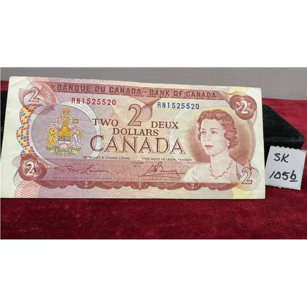 1974 Bank of Canada Two Dollar Banknote, Serial Number RN1525520