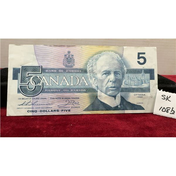 1986 Bank of Canada Five Dollar Bill, Birds of Canada Series, Laurier Portrait