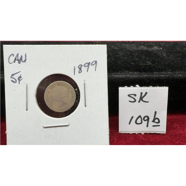 1899 Canadian 5-Cent Silver Coin, Queen Victoria Young Head Portrait