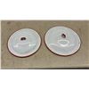 Image 4 : Two White Enamelware Stock Pots with Red Trim and Lids, Cast Iron Griddle, and More