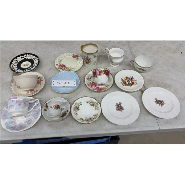Collection of Assorted Bone China Teacups, Saucers, and Plates Including Royal Albert and More