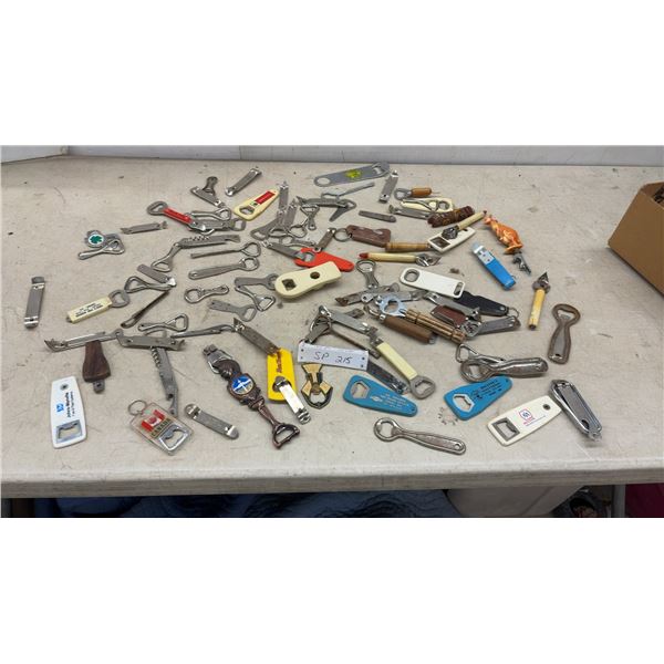 Large Collection of Vintage Bottle Openers, Corkscrews, and Can Openers, Assorted Brands and More