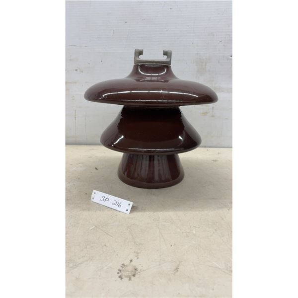Brown Glazed Porcelain Three-Shed Electrical Post Insulator, 13" High