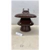 Image 1 : Brown Glazed Porcelain Three-Shed Electrical Post Insulator, 13" High