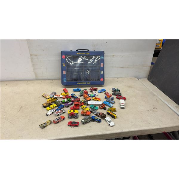 Vintage Miniature Cars Collectors Case with Assorted Die-Cast Cars, Matchbox, Hot Wheels & More