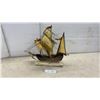 Image 1 : Copper and Brass Sailing Ship Sculpture on Onyx Base by J. Fayott, 17 x 18 x 8"