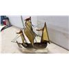 Image 5 : Copper and Brass Sailing Ship Sculpture on Onyx Base by J. Fayott, 17 x 18 x 8"