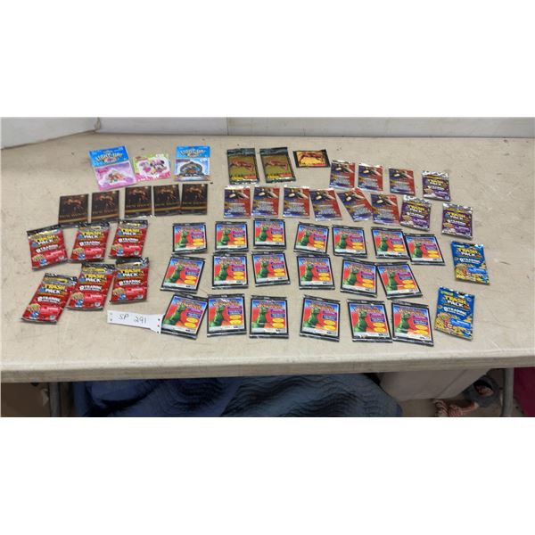 50 Packs Trading Cards: Trash Pack, Dinosaurs, New Moon, Light-Up Yazzlies Badges and More