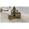 Image 3 : 2 Mid Century Modern Table Lamps with Ornate Brass, Smoky Crystal Drops and Drum Shades, 33" High