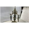 Image 4 : 2 Mid Century Modern Table Lamps with Ornate Brass, Smoky Crystal Drops and Drum Shades, 33" High
