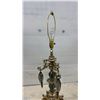Image 5 : 2 Mid Century Modern Table Lamps with Ornate Brass, Smoky Crystal Drops and Drum Shades, 33" High
