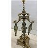 Image 7 : 2 Mid Century Modern Table Lamps with Ornate Brass, Smoky Crystal Drops and Drum Shades, 33" High