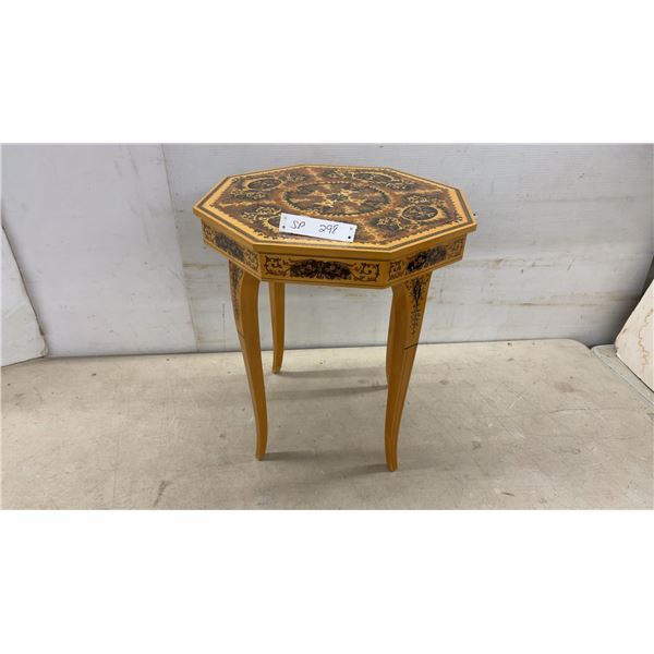 Italian-Style Octagonal Marquetry Inlaid Music Box Accent Jewelry Table, 20 x 18 x 18"