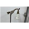 Image 5 : Vintage Cast Metal Bridge Arm Floor Lamp with Hand-Painted Milk Glass Shade, Circa 1920s-1940s