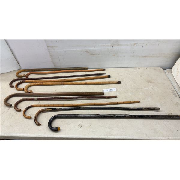 Collection of Ten Vintage Wooden Crook-Handle Walking Canes