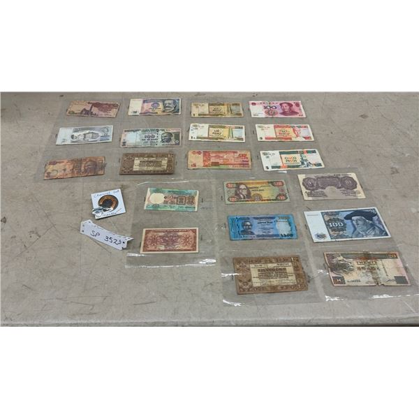 Collection of 23 International Banknotes from Peru, India, Netherlands, China, and More