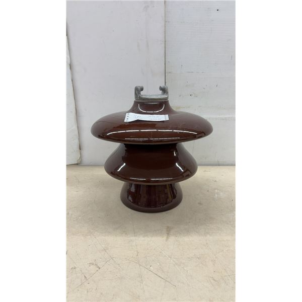 Brown Porcelain Multi-Skirt Station Post Electrical Insulator, 14" High